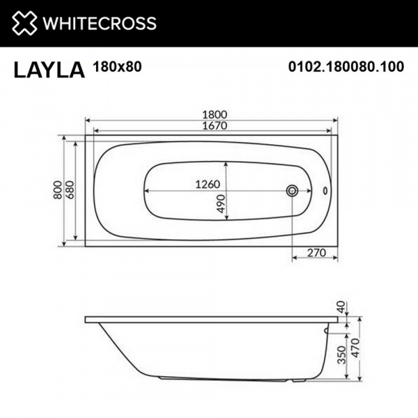 Фото акриловая ванна whitecross layla 180x80 см line 0102.180080.100.line.cr