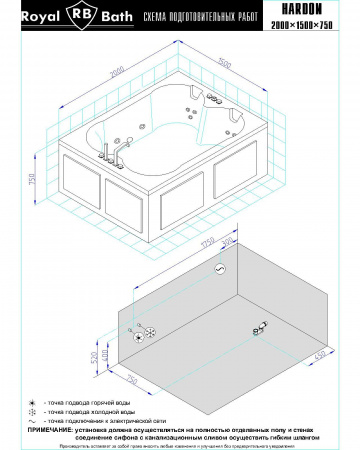 Фото акриловая ванна royal bath hardon de luxe rb083100dl 200x150 см