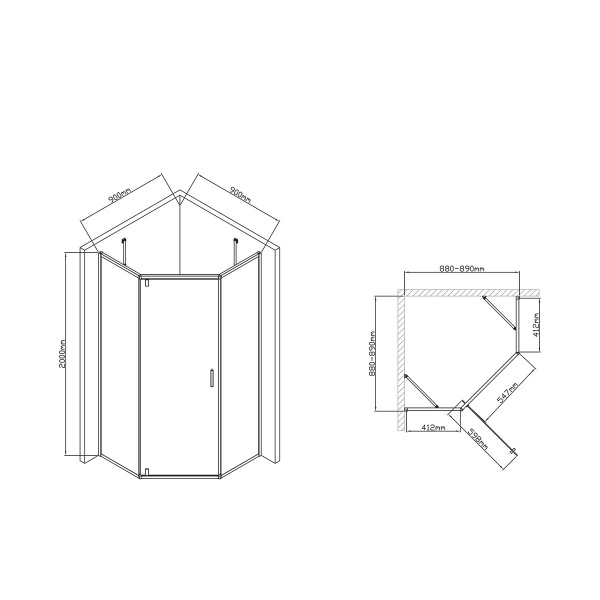 Фото душевое ограждение vincea slim-u 90x90 см  vsp-2su900cl