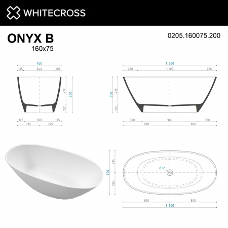 Фото ванна из искусственного камня whitecross onyx b 160x75 см 0205.160075.200
