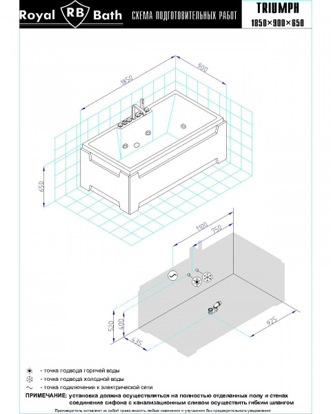 Фото акриловая ванна royal bath triumph comfort rb665102co 185x87 см