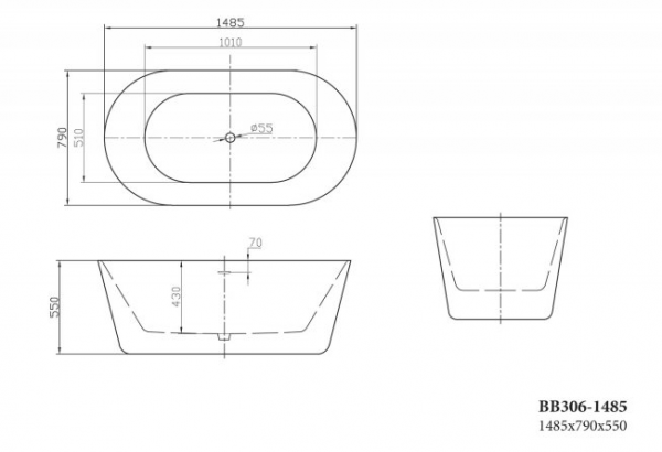 Фото акриловая ванна belbagno bb306-1485 150x80 см