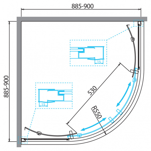 Фото душевое ограждение 	belbagno due 90x90 см due-r-2-90-c-cr