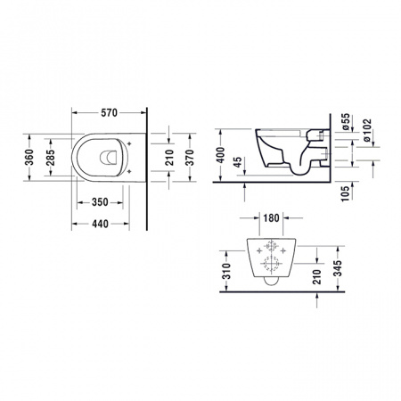 Фото унитаз подвесной безободковый duravit me by starck 45290900a11 (25290900001+002009)