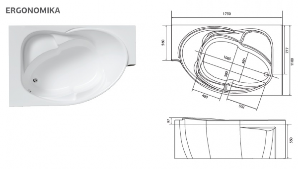 Фото акриловая ванна 1marka ergonomika 175x110 см l