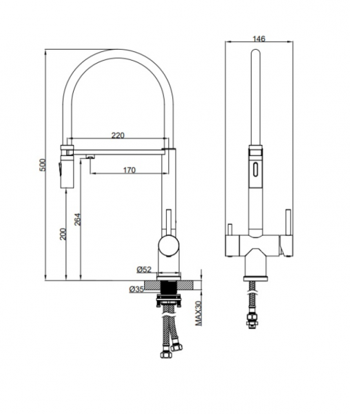 Фото смеситель для кухни с гибким изливом altrobagno flusso 050204 mb